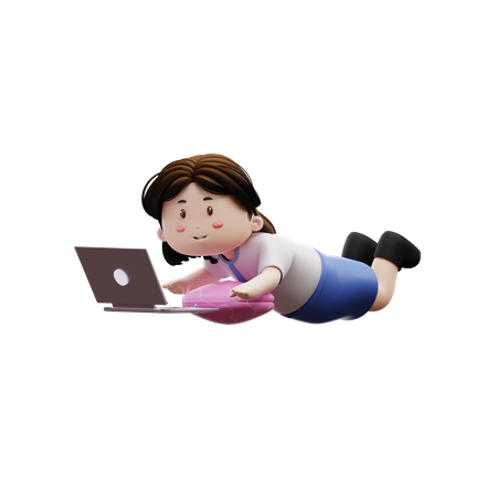 Lazy student playing laptop  3D Illustration