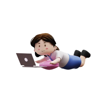 Lazy student playing laptop 3D Illustration