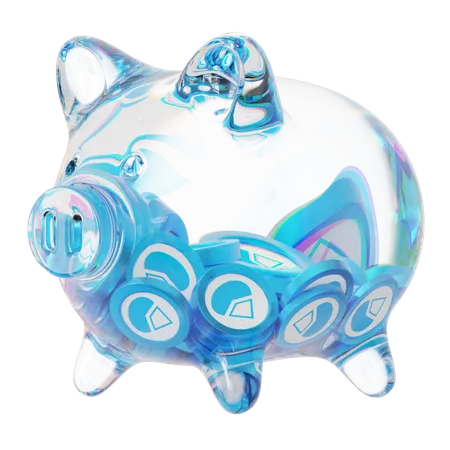 Ldo Clear Glass Piggy Bank With Decreasing Piles Of Crypto Coins  3D Icon