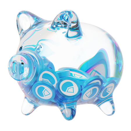 Ldo-Sparschwein aus klarem Glas mit abnehmendem Stapel an Kryptomünzen  3D Icon