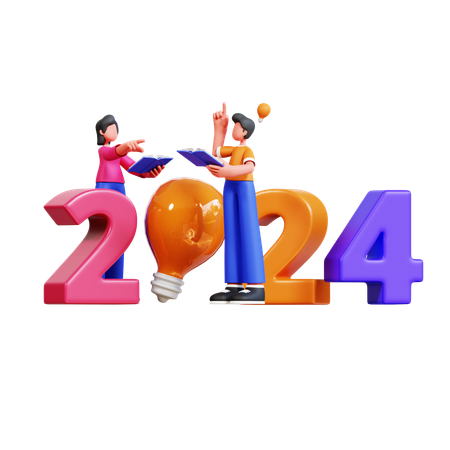 Un couple a de nouvelles idées pour l’année 2024  3D Illustration