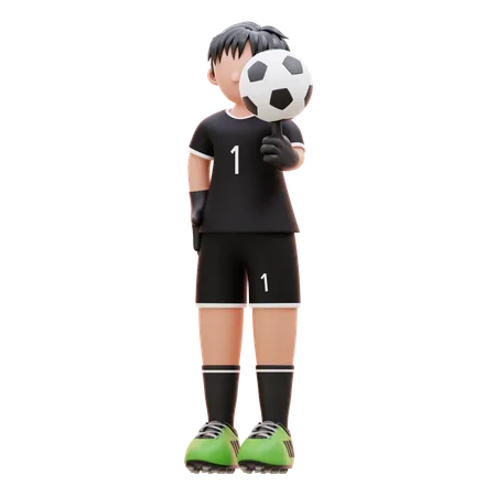 Le gardien de but joue avec le ballon  3D Illustration