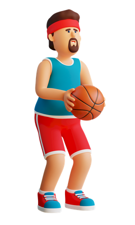 Le joueur de basket-ball avec le ballon se prépare à lancer  3D Icon