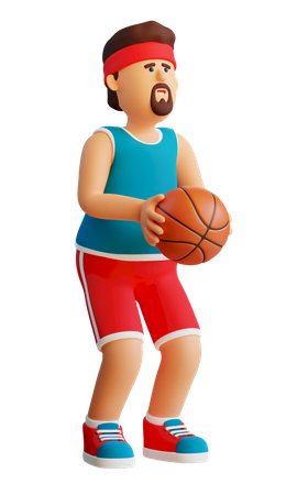 Le joueur de basket-ball avec le ballon se prépare à lancer  3D Illustration