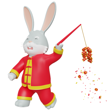 Le lapin chinois apporte des crackers chinois  3D Illustration