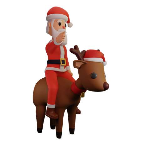 Le père Noël chevauchant un renne  3D Illustration