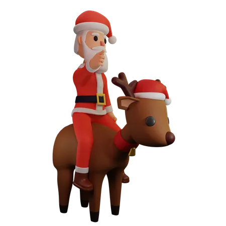 Le père Noël chevauchant un renne  3D Illustration