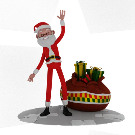 Le père Noël agite la main  3D Illustration