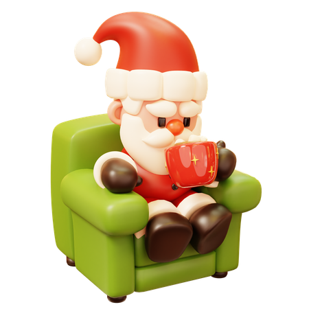 Le Père Noël boit du chocolat chaud assis sur un fauteuil  3D Icon