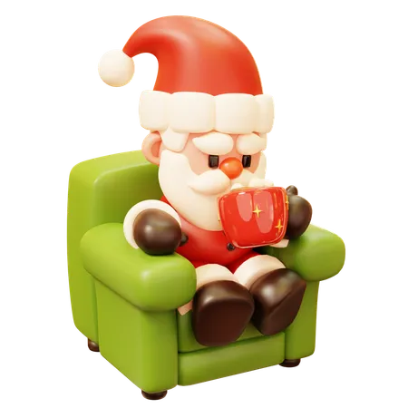 Le Père Noël boit du chocolat chaud assis sur un fauteuil  3D Icon