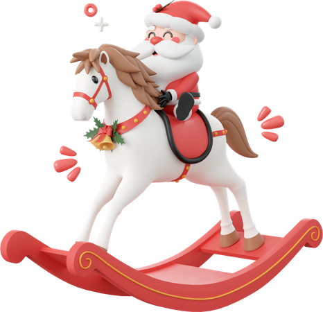 Le père Noël sur un cheval à bascule  3D Icon