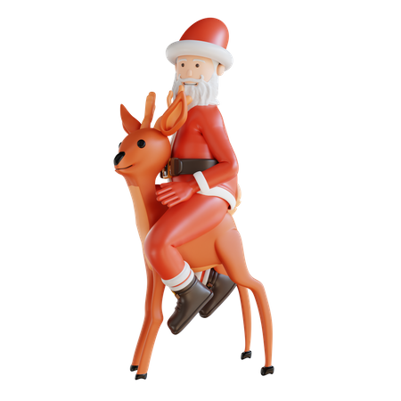 Le père Noël chevauche un cerf  3D Illustration