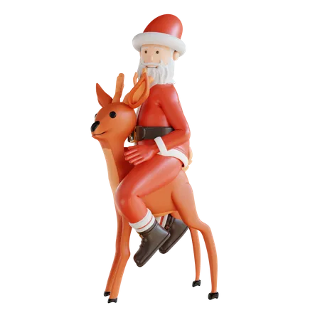 Le père Noël chevauche un cerf  3D Illustration