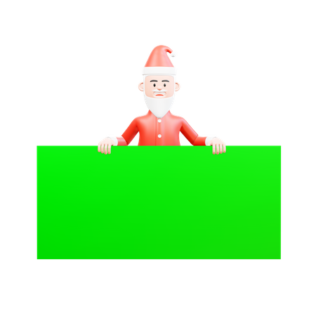 Père Noël debout et tenant une grande bannière verte devant lui  3D Illustration