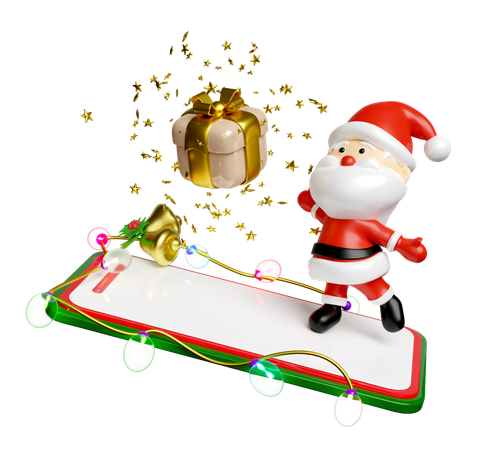 Le Père Noël écrit une liste de cadeaux dans le presse-papiers  3D Illustration