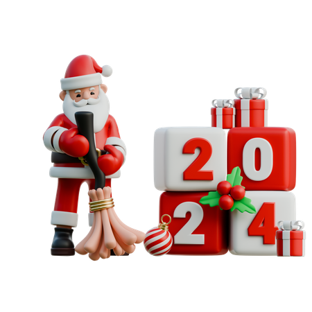 Le Père Noël balaie 2024  3D Illustration