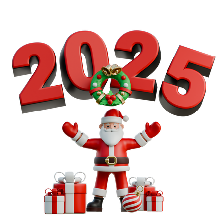Le Père Noël en fête devant 2025  3D Icon