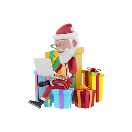 Père Noël en ligne livrant un cadeau de Noël  3D Illustration