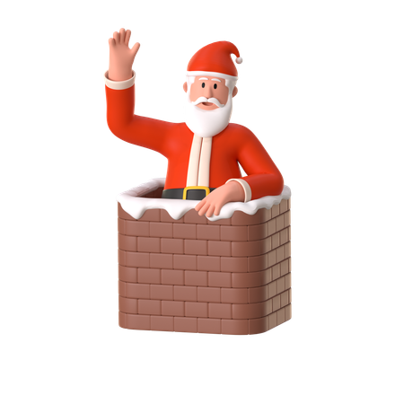 Le Père Noël entre dans la cheminée  3D Illustration