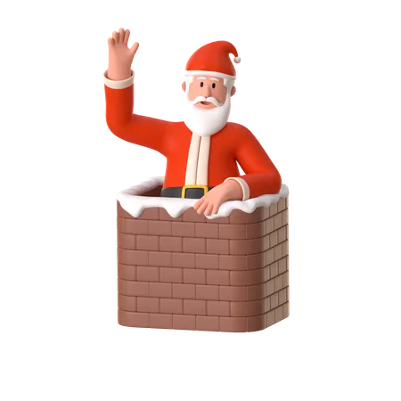 Le Père Noël entre dans la cheminée  3D Illustration