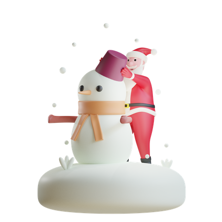 Le père Noël fait un bonhomme de neige  3D Illustration