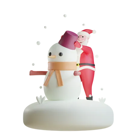 Le père Noël fait un bonhomme de neige  3D Illustration