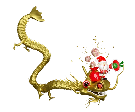 Le père Noël chevauchant un dragon  3D Illustration