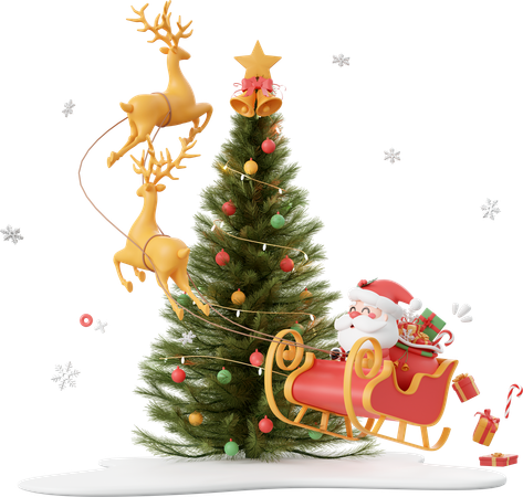 Le père Noël fait du traîneau autour de l'arbre de Noël  3D Icon