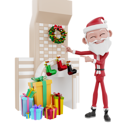 Père Noël montrant la décoration de Noël  3D Illustration