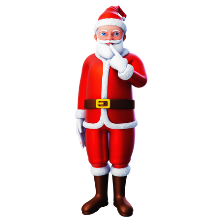 Père Noël pointant vers la lèvre avec la main droite  3D Illustration