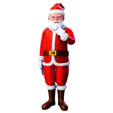 Père Noël pointant vers la lèvre avec la main droite  3D Illustration