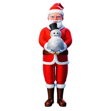 Père Noël montrant un bonhomme de neige  3D Illustration