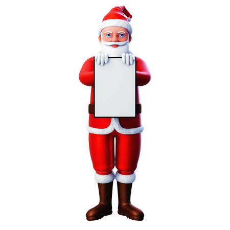 Père Noël montrant une tablette verticale blanche  3D Illustration