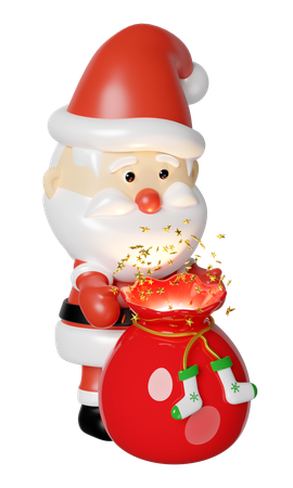 Le Père Noël ouvre son sac cadeau  3D Illustration