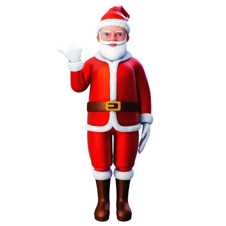 Père Noël pointant vers la gauche en utilisant le pouce vers le haut de la main gauche  3D Illustration