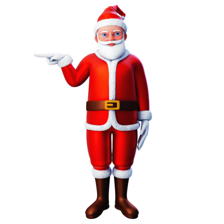 Père Noël pointant vers la gauche avec la main gauche  3D Illustration