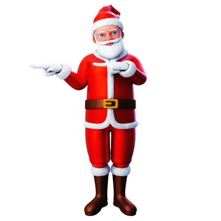 Père Noël pointant vers la gauche à l'aide des deux mains  3D Illustration