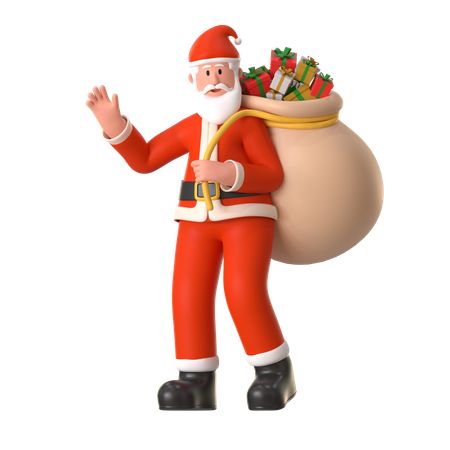 Le Père Noël porte un gros sac de cadeaux  3D Illustration