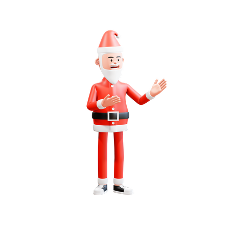 Père Noël souriant présentant quelque chose avec les deux mains  3D Illustration