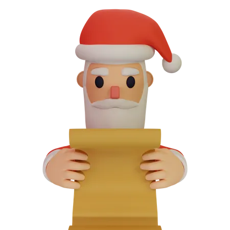 Père noël, tenue, parchemin  3D Illustration