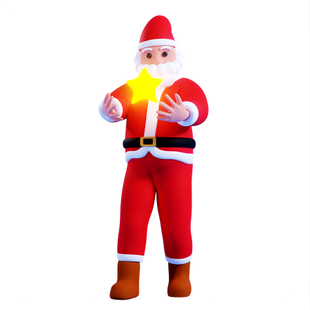 Père Noël tenant une étoile de Noël  3D Illustration