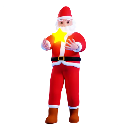 Père Noël tenant une étoile de Noël  3D Illustration