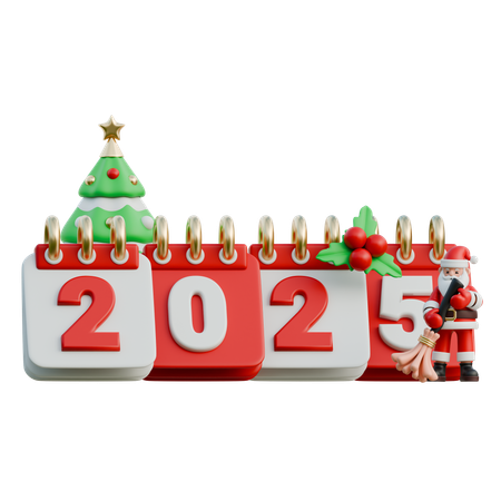 Le Père Noël tient un balai et fait du rangement vers 2025  3D Icon