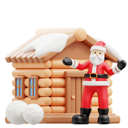 Le Père Noël vit dans une maison d'hiver  3D Illustration