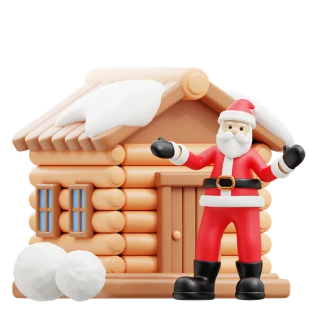 Le Père Noël vit dans une maison d'hiver  3D Illustration