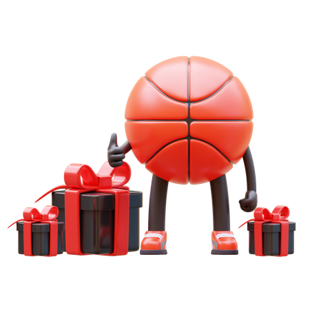 Le personnage de basket-ball a des cadeaux  3D Illustration