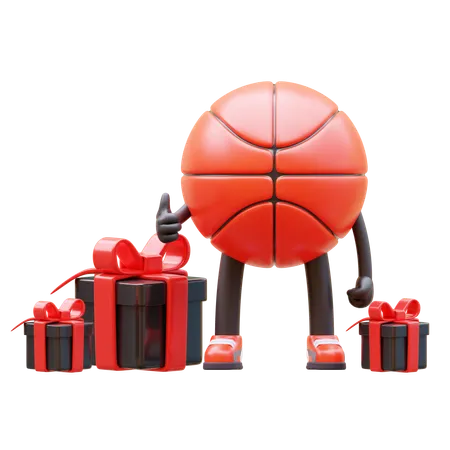 Le personnage de basket-ball a des cadeaux  3D Illustration