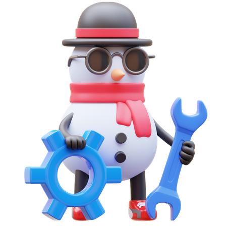 Le personnage du bonhomme de neige fait de la maintenance  3D Illustration