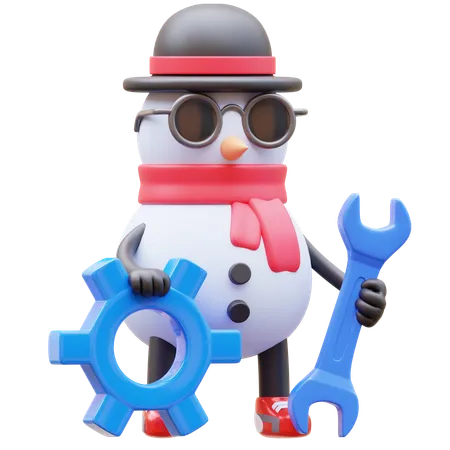 Le personnage du bonhomme de neige fait de la maintenance  3D Illustration