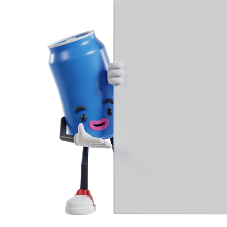 Le personnage d'une canette de boisson jette un coup d'oeil derrière le mur  3D Illustration